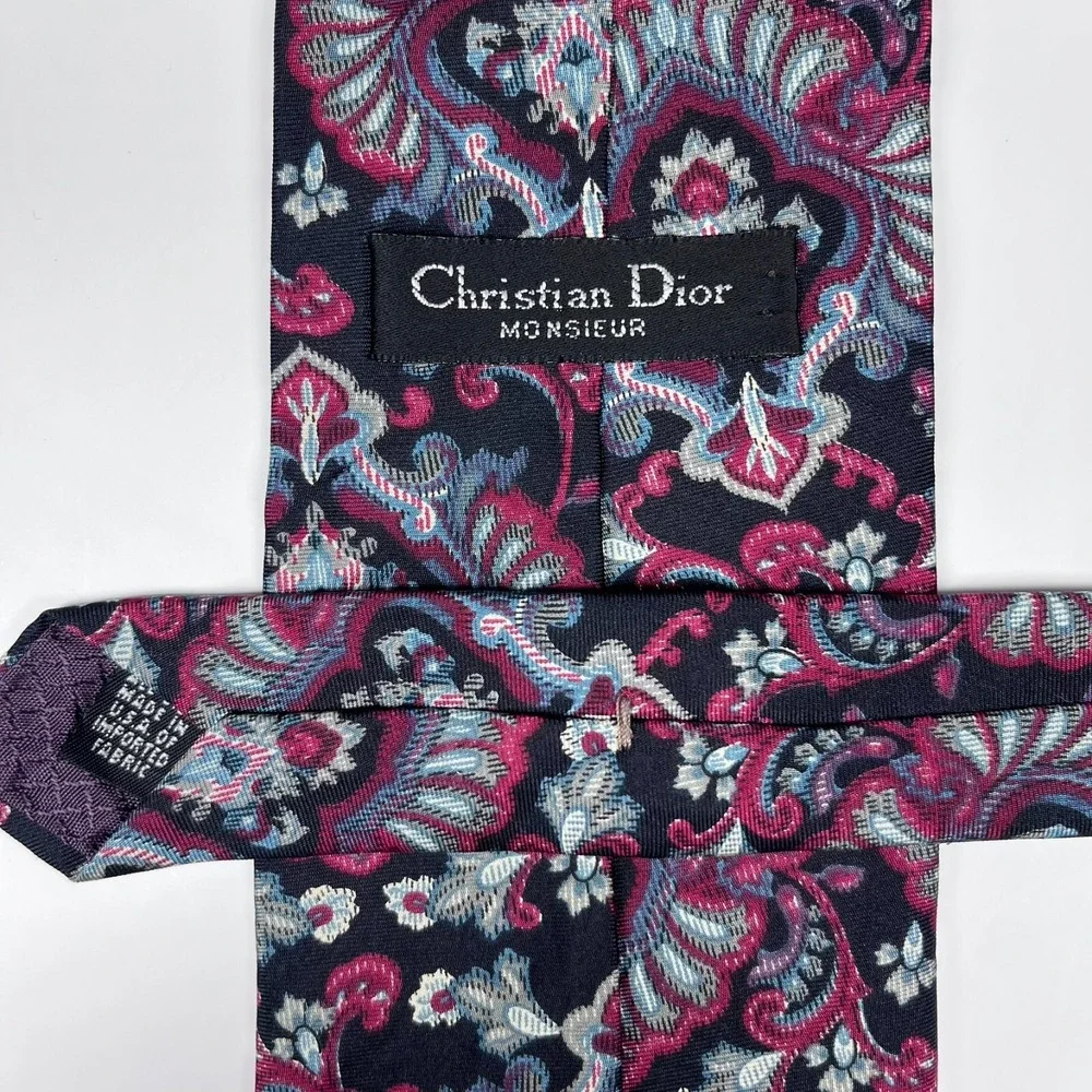 Christian‎ Dior Monsieur Silk Men's Necktie Black Paisley Made In USA